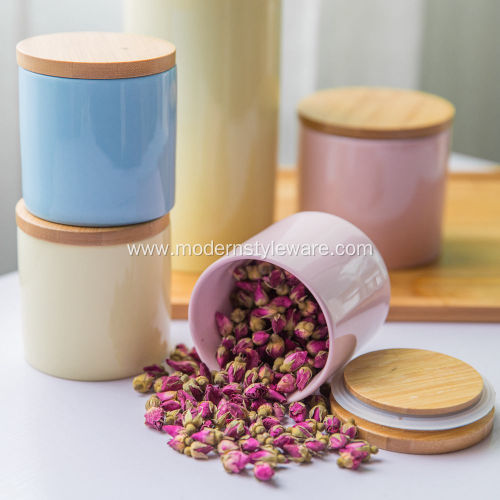 Ceramic Jar With Wooden Lid Color Jar